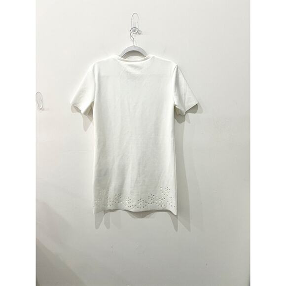 Zara Faux Suede Short Sleeve Eyelet Detail Shift Mini Dress White Women's Small - Picture 4 of 6
